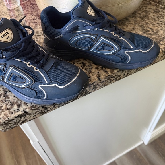 Dior Men’s Navy Mesh & Leather Sneakers with White Accents